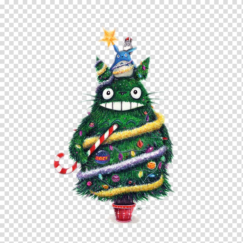 The Starry Night Catbus Christmas Studio Ghibli Painting, Chinchilla Christmas tree transparent background PNG clipart