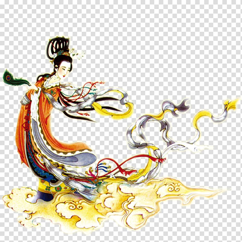 geisha painting illustration, National Day of the People\'s Republic of China Mooncake Mid-Autumn Festival Traditional Chinese holidays, Chang E transparent background PNG clipart