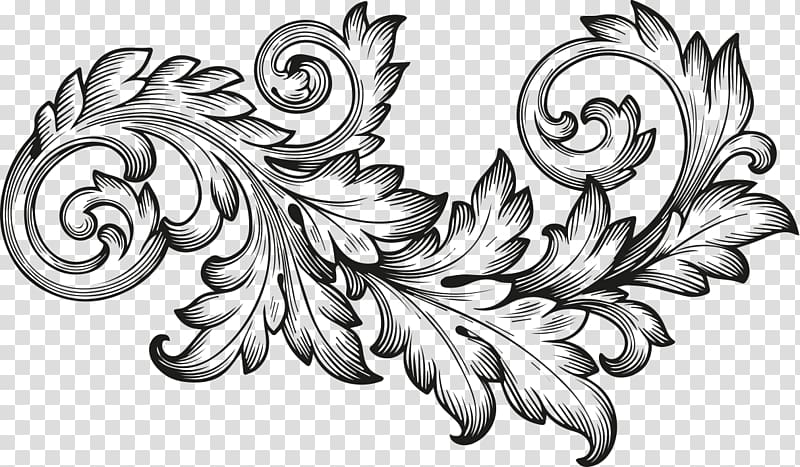 black leaves , Ornament Scroll Engraving Acanthus, baroque transparent background PNG clipart