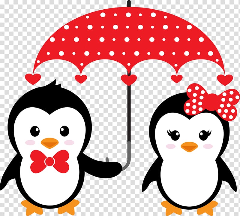 tow penguins under umbrella illustration, Cartoon Love Illustration, Umbrella penguin transparent background PNG clipart