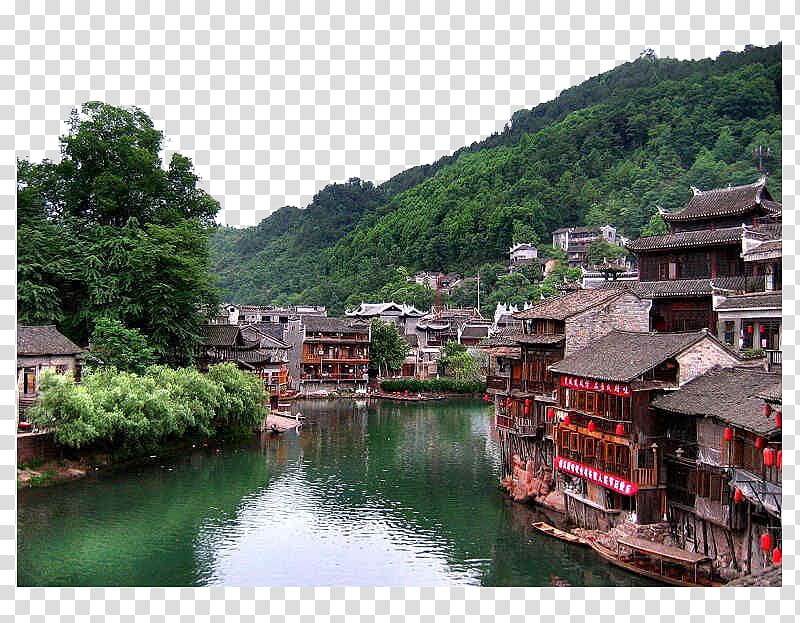 Fenghuang County Zhangjiajie Changsha Three Gorges Furong, Hunan, Mountain at the foot of the town transparent background PNG clipart