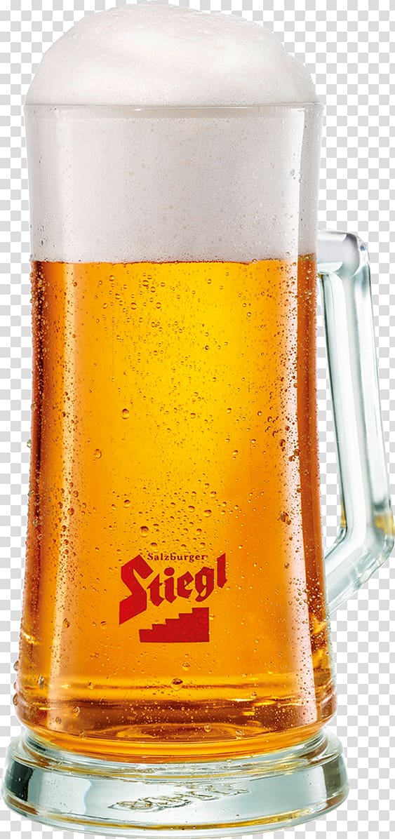 Stiegl beer mug with beer , Lager Stiegl Wheat beer Beer stein, beer transparent background PNG clipart