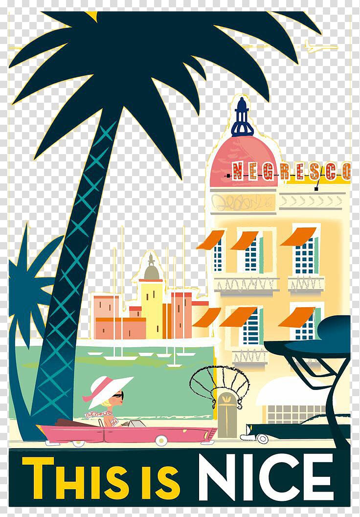 Nice French Riviera Poster Illustrator Illustration, Coco hotel swimming pool transparent background PNG clipart