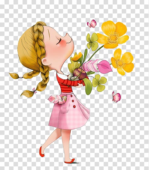 little girl holding flowers transparent background PNG clipart