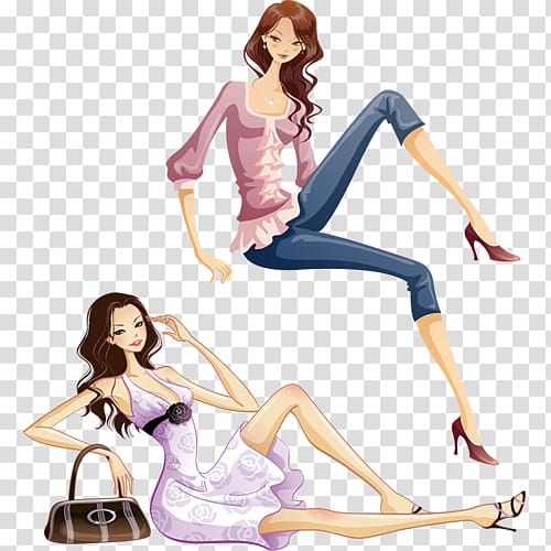 Woman Illustrator Illustration, Fashion cartoon beauty model transparent background PNG clipart