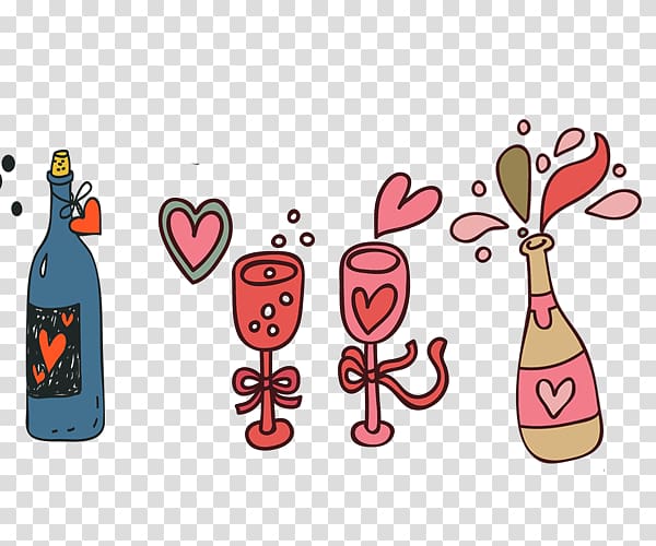 Champagne Wine Cartoon Illustration, Champagne and wine glasses transparent background PNG clipart