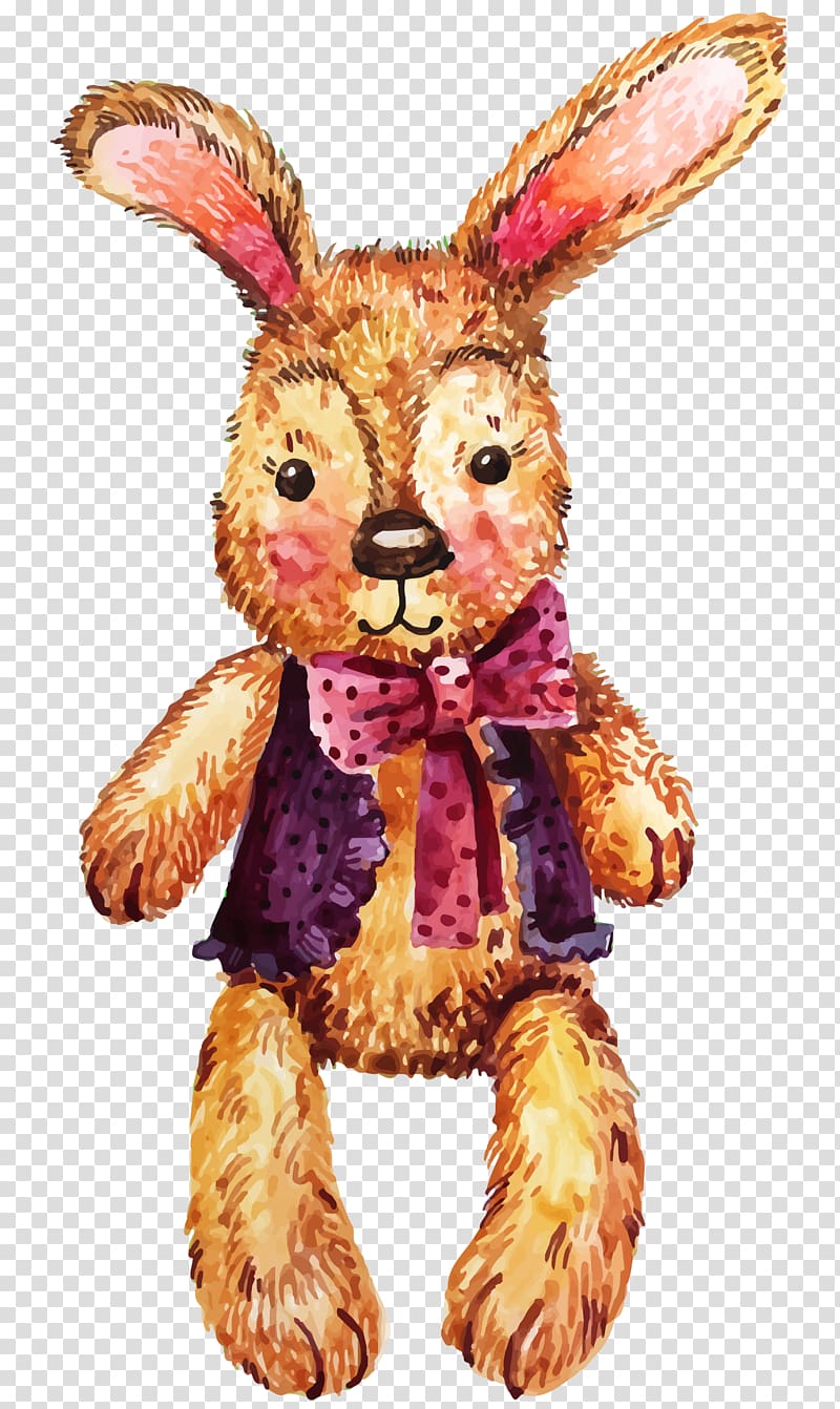 Doll Watercolor painting Stuffed toy, Hand-painted European-style cute plush toy bunny transparent background PNG clipart