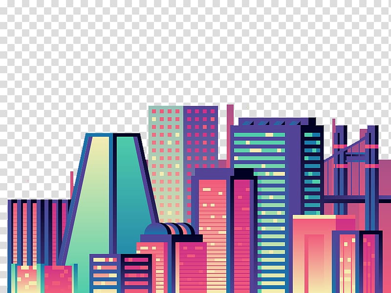 Skyline Graphic design Illustration, Colorful city transparent background PNG clipart