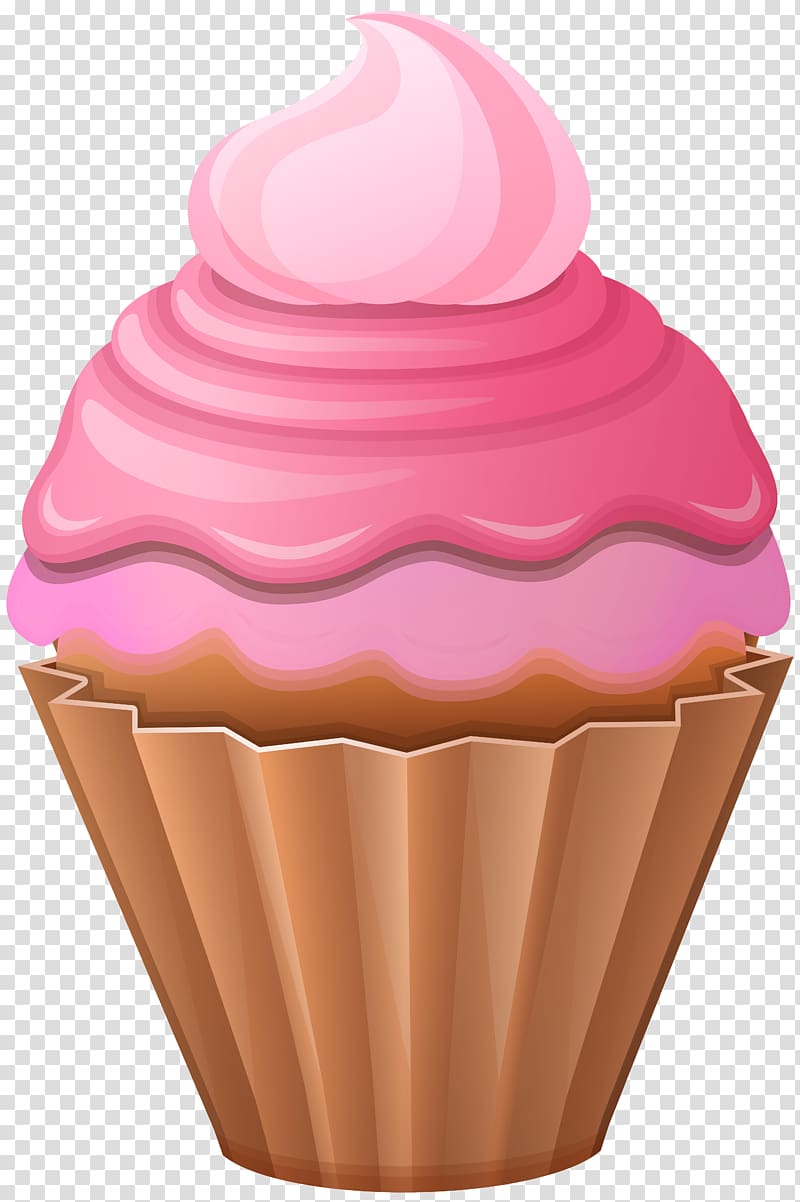 pink cupcake in brown liner , Ice cream Cupcake Whipped cream Red velvet cake, Cupcake transparent background PNG clipart