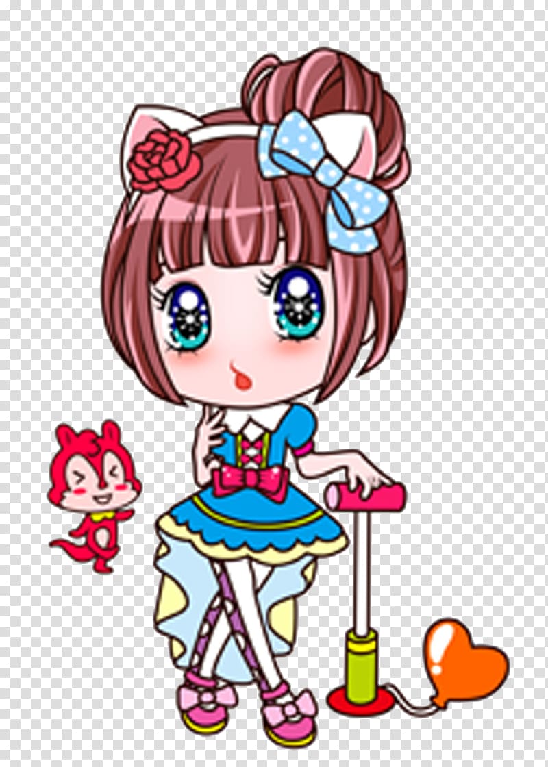 Cartoon Girl Drawing, Cute little doll and cartoon fox transparent background PNG clipart