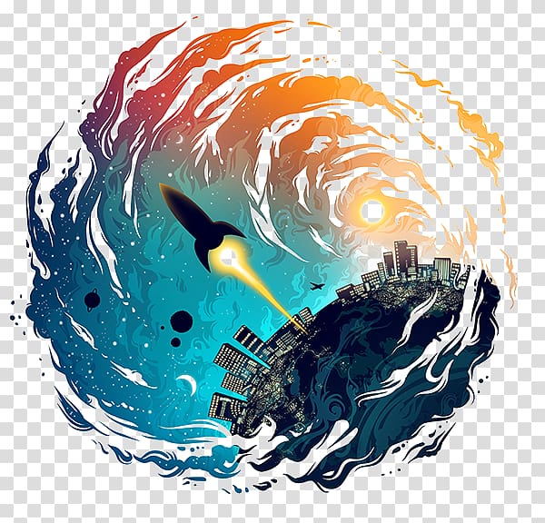 blue and red rocket illustration ], T-shirt The Universim Drawing Illustration, FIG missile Water Effect transparent background PNG clipart
