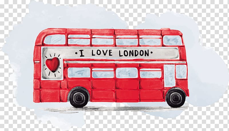 red and white double-decker bus, London Bus Microsoft PowerPoint Icon, London bus watercolor transparent background PNG clipart