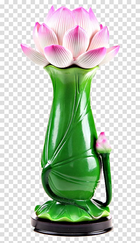 pink and green lotus flower decor, Vase Nelumbo nucifera Ceramic, Lotus flower vase transparent background PNG clipart