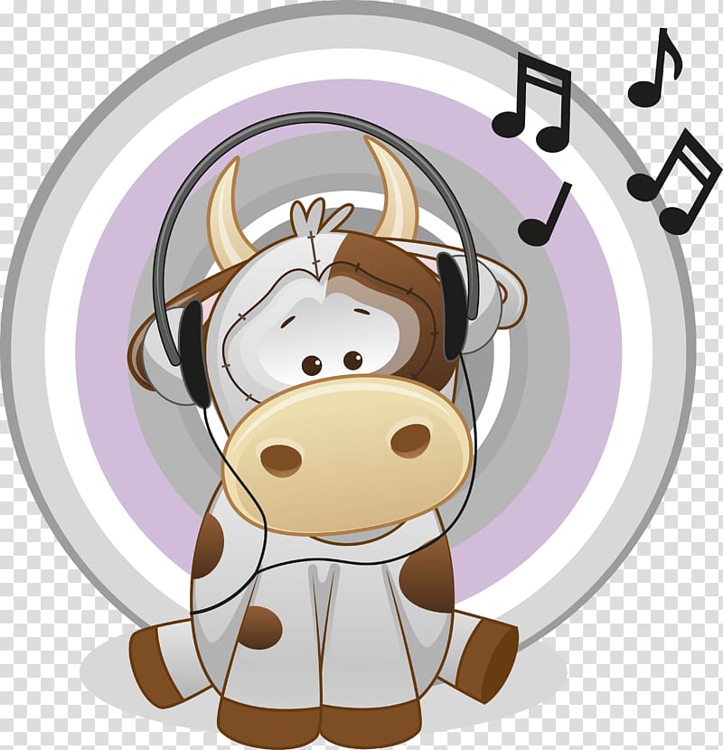 Holstein Friesian cattle Headphones Illustration, Wearing headphones cute cartoon animals material transparent background PNG clipart