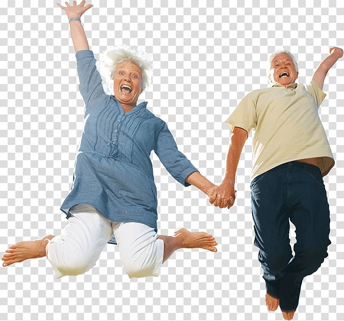 man and woman jumping, Ageing Health Life Longevity Eating, elderly couple transparent background PNG clipart