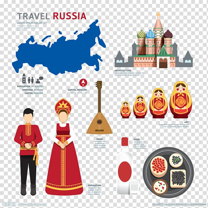 Travel Russia poster, Russia Map Illustration, Flat Russia landmarks transparent background PNG clipart