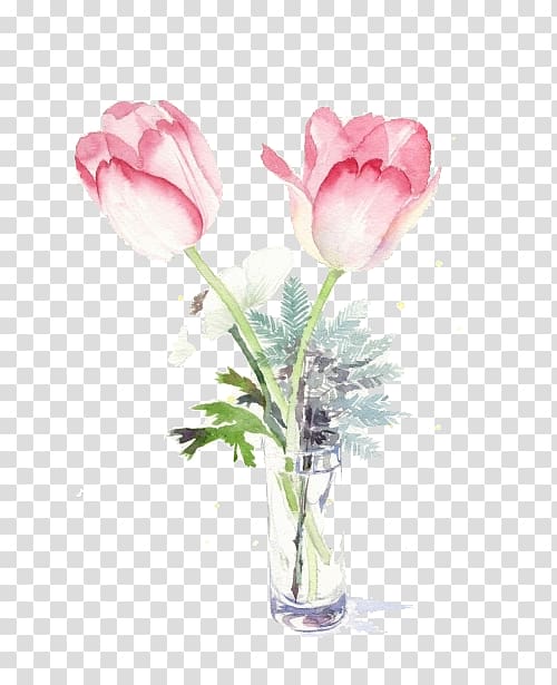 pink-and-white petaled flowers illustration, Watercolor: Flowers Watercolor painting Drawing Illustration, tulip transparent background PNG clipart