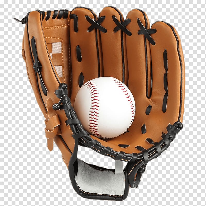 brown fielding mitt and baseball, Baseball Glove & Ball transparent background PNG clipart
