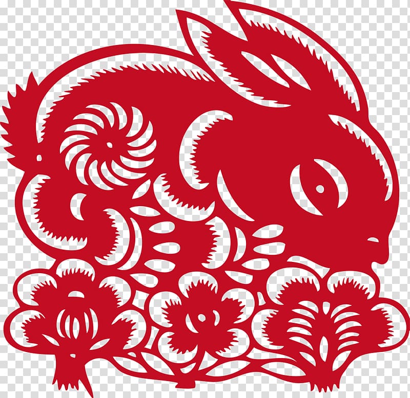 Papercutting Chinese paper cutting Rabbit , Red Rabbit transparent background PNG clipart
