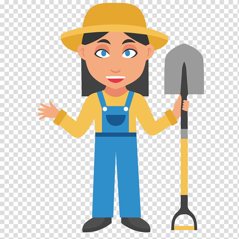 Farmer Cartoon Illustration, Take the shovel of the peasants transparent background PNG clipart
