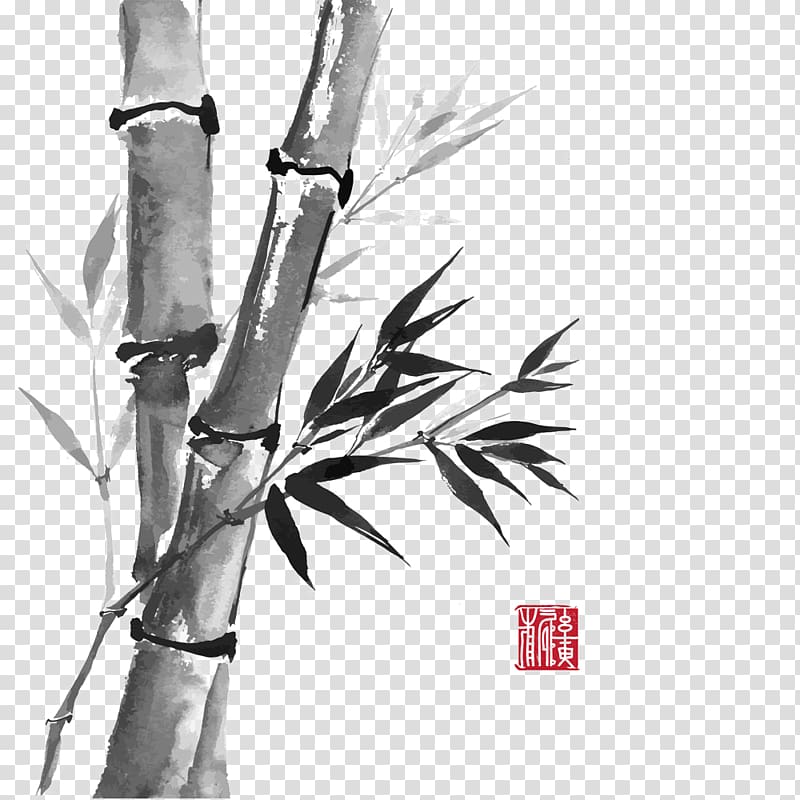 gray bamboo , Bamboo Drawing Ink wash painting, Chinese bamboo wind transparent background PNG clipart