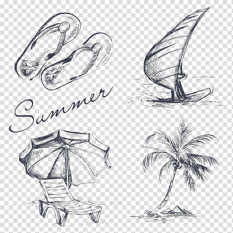 Drawing Summer Illustration, sea tree transparent background PNG clipart