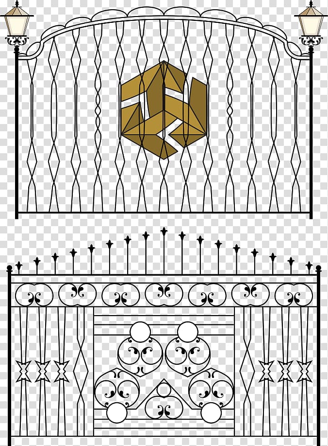 Fence Gate Wrought iron Iron railing, black and white walled Iron transparent background PNG clipart