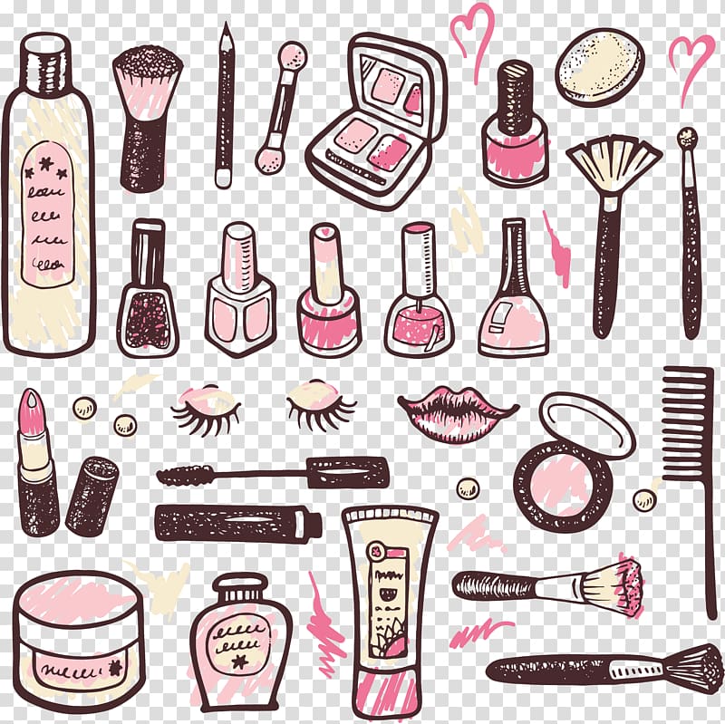 makeup collection art, Cosmetics Drawing Watercolor painting, Cartoon Cosmetic transparent background PNG clipart