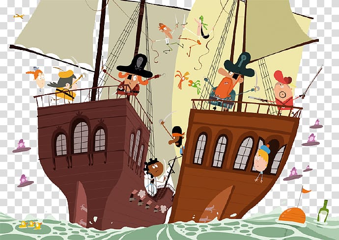 Cartoon Piracy Illustrator Behance Illustration, Pirate ship sailing transparent background PNG clipart
