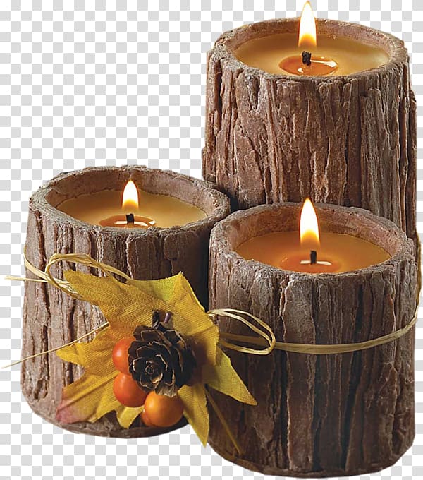 three brown wooden candles, Candle Night Romance Combustion, Burning candles transparent background PNG clipart