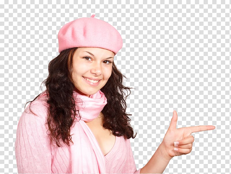 smiling woman in pink top, Woman Hindiu2013Urdu controversy, Happy Young Woman Pointing Finger transparent background PNG clipart