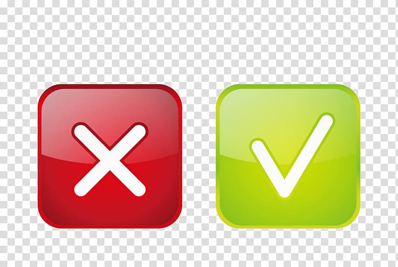 Wrong and right , Green Check mark Red Icon, Green hook and red cross  transparent background PNG clipart