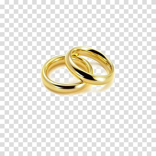 two gold-colored wedding rings, Wedding ring Marriage Engagement Divorce, Gold on the ring transparent background PNG clipart