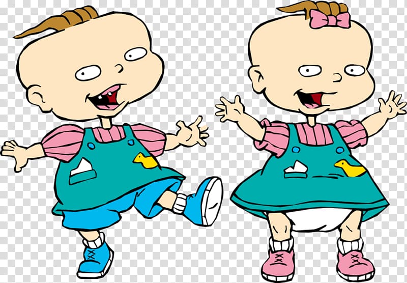 two babies smiling illustratiobn, Tommy Pickles Angelica Pickles Lillian DeVille Reptar Phil and Lil DeVille, twins transparent background PNG clipart