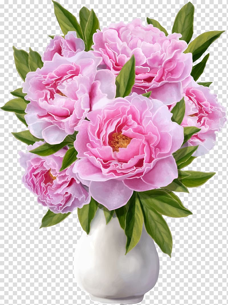Cut flowers Vase, peony transparent background PNG clipart