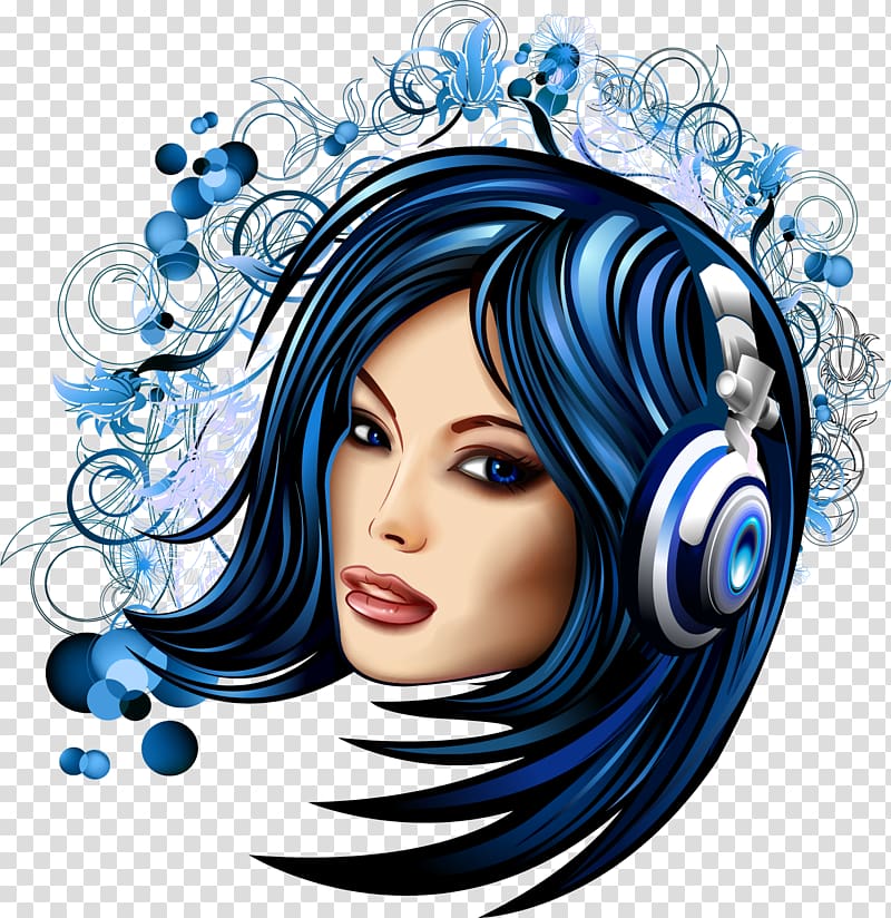 Girl Cartoon Drawing Graphic arts, painted beauty wearing headphones transparent background PNG clipart