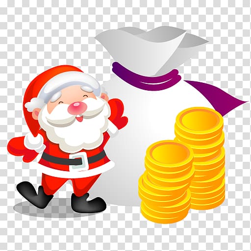 Santa Claus and coin , food fictional character , Santa money transparent background PNG clipart
