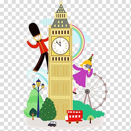 Big Ben, London tower illustration, tour de lHorloge London Eye Big Ben Tourist attraction Illustration, Paris Clock Tower tourist attractions transparent background PNG clipart
