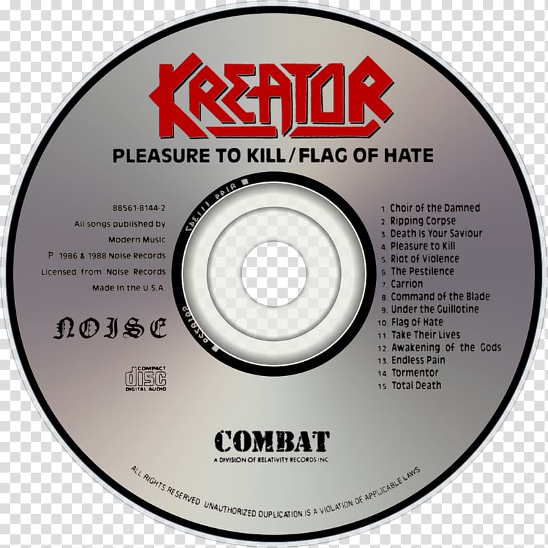 Compact disc Kreator Pleasure to Kill Album Flag of Hate, Terrible Certainty transparent background PNG clipart