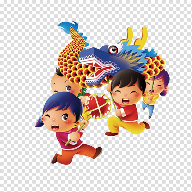 Dragon dance Lion dance Chinese New Year Chinese dragon, Dragon cartoon characters material Creative transparent background PNG clipart