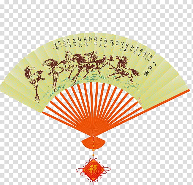 Hand fan Paper, There is a texture of the horse full of creative fan folding fan transparent background PNG clipart