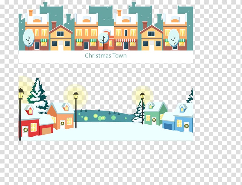 Christmas Illustration, Two Christmas banners town transparent background PNG clipart