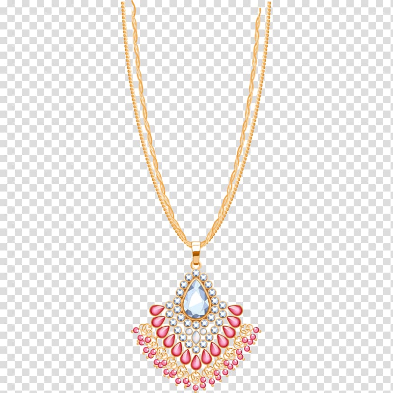 pink jeweled pendant gold-colored band necklace, Necklace Jewellery Gold Chain, Diamond material transparent background PNG clipart