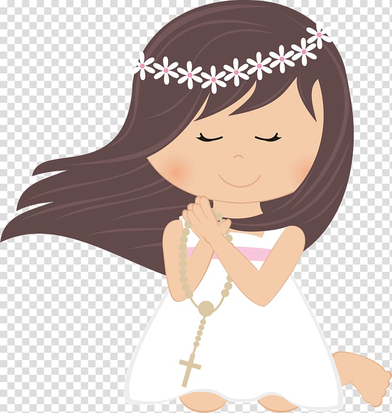 girl holding rosary illustration, First Communion Eucharist Baptism Child , communion transparent background PNG clipart
