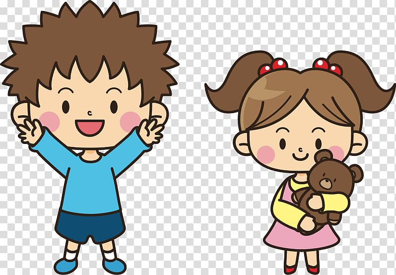 boy and girl carrying bear plush toy illustration, Brother Sister Sibling , sister transparent background PNG clipart