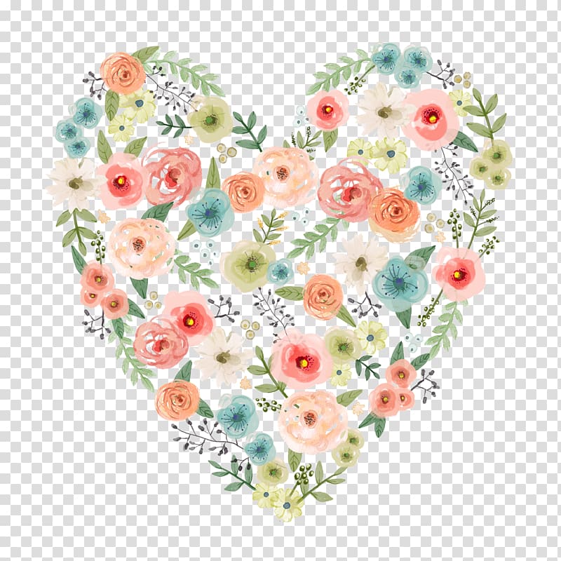 Wedding invitation Watercolor painting Flower Heart, Heart-shaped pattern colorful watercolor, pink floral heart transparent background PNG clipart