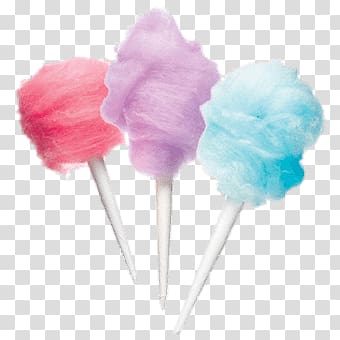 red, purple, and blue cotton candies, Coloured Candy Floss transparent background PNG clipart
