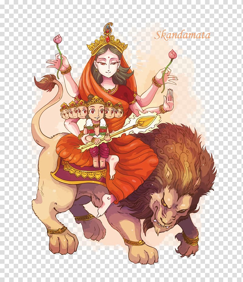 Hindu deity riding lion illustration, Parvati Skandamata Kali Navaratri Kartikeya, Rama transparent background PNG clipart