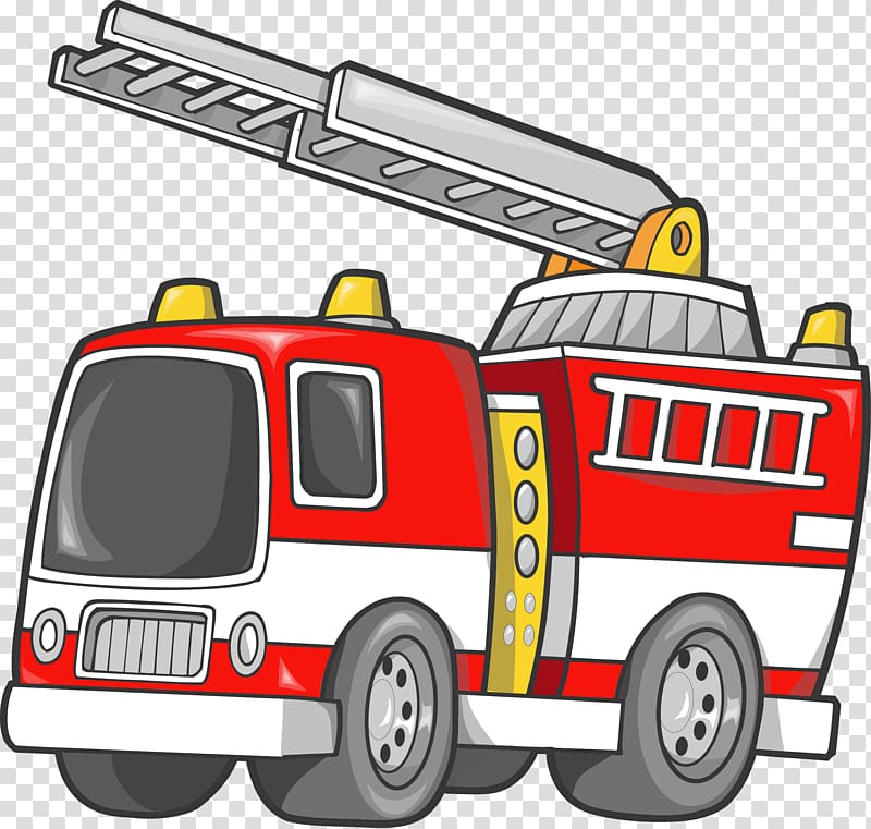 red and white firetruck cartoon illustration, Car Fire engine Firefighter Truck , cartoon fire truck transparent background PNG clipart