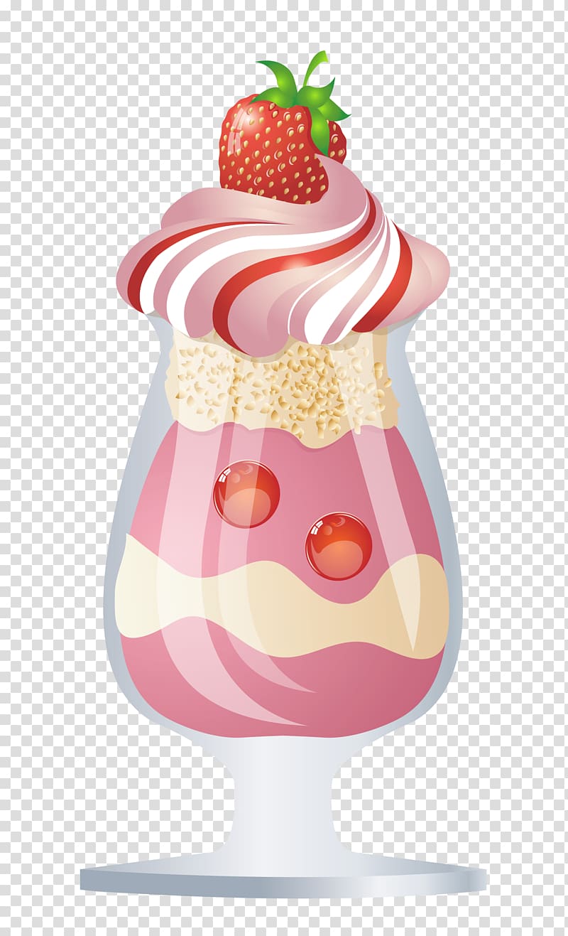 frappe with strawberry toppings in parfait glass illustration, Ice cream Frozen yogurt Sundae Dessert, Ice Cream Sundae transparent background PNG clipart